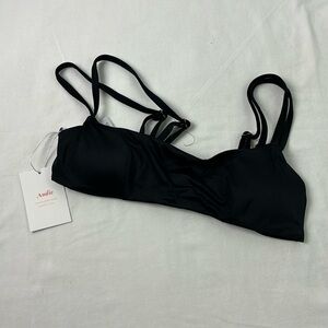 Andie Swim Andie The Rockaway Bikini Top Underwire Double Strap Black XS NWT